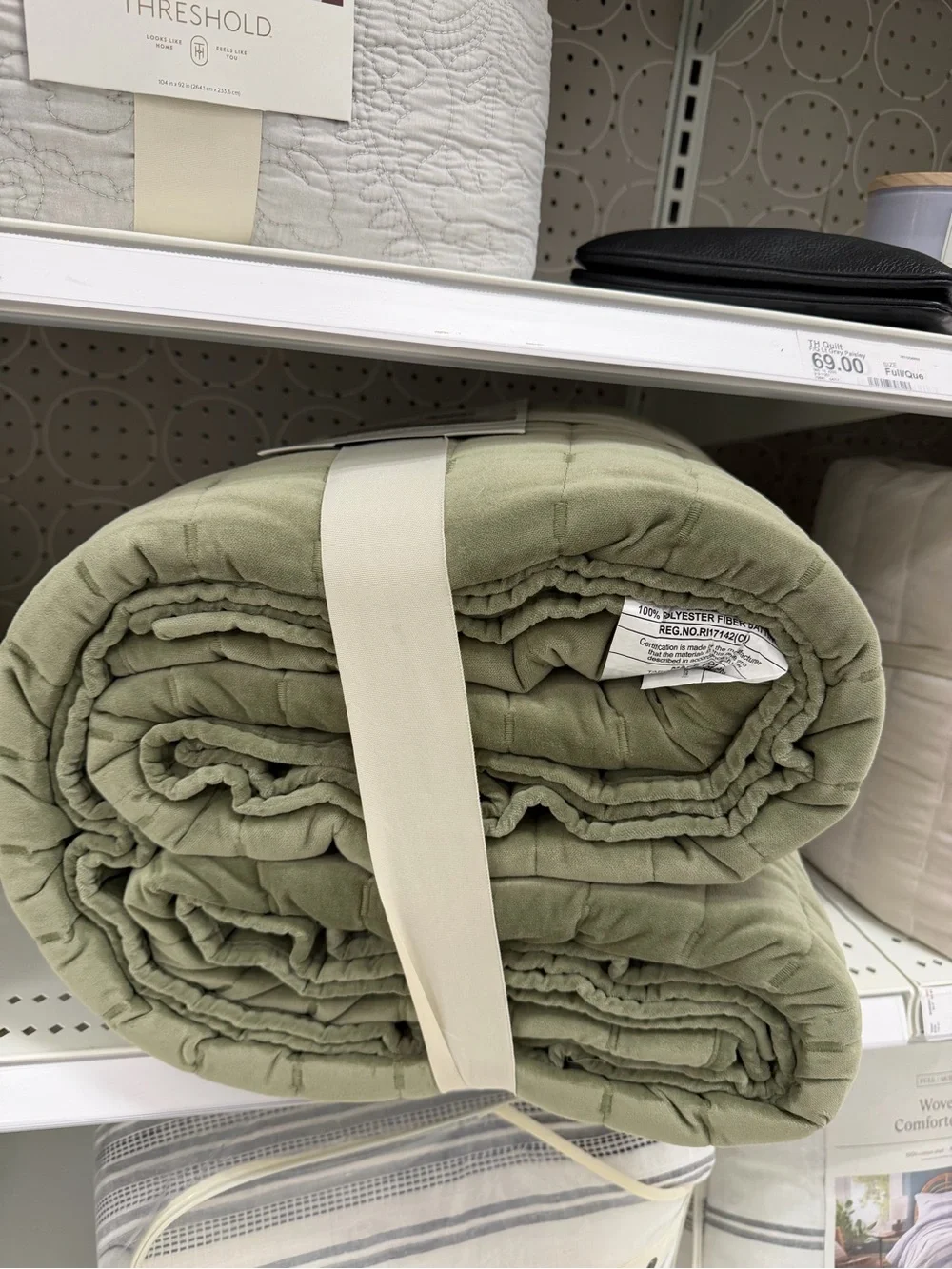 QUEEN Threshold Velvet Green Quilt Bedcover